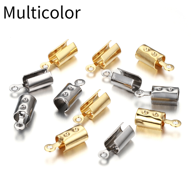 Stainless Steel Cove Clasps Crimp End Beads Caps Leather Rope Clip Tip Fold Bracelet Cords Connectors for Jewelry Making