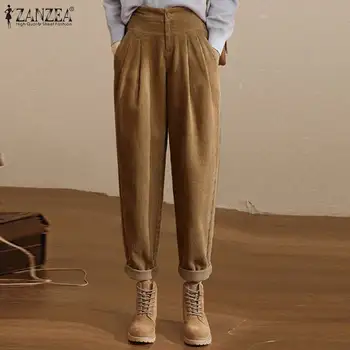 

ZANZEA Women Harem Pants 2020 Vintage Female Corduroy Long Trousers Elegant Lady High Waist Pockets Pantalon Casual Streetwear