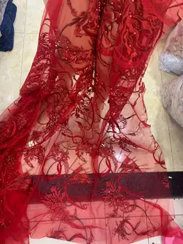 

stock 5yards/bag Burgundy embroidery bead fashionable luxury fabric for wedding dress design LMC09#