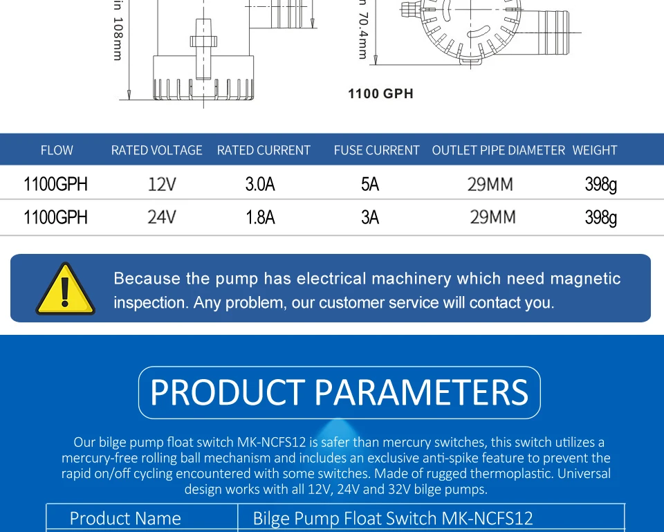 combinação terno bomba de porão 12v 1100gph