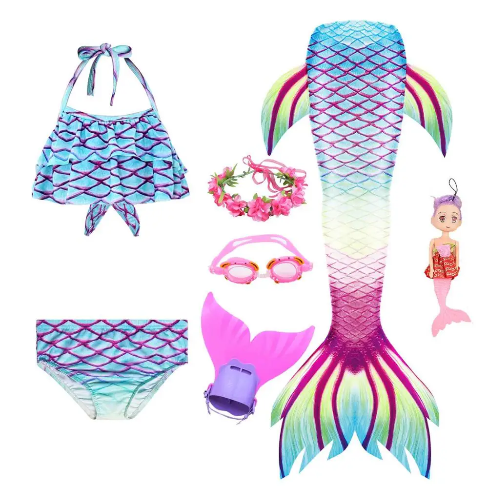 mermaid 5- 7set Хвосты русалки, новинка, хит, Детский Плавательный Костюм Русалки с хвостом, кукла в купальнике, комплект бикини для девочек, Русалочка, легко добавить плавник - Цвет: mermaid 5- 7set