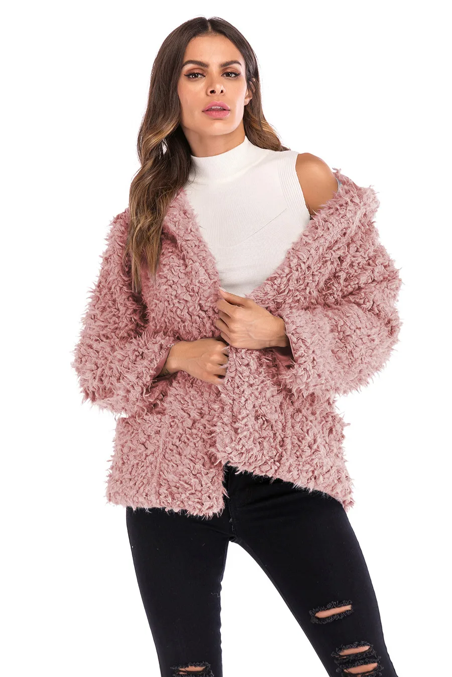 Casual Autumn Winter Teddy Coat Women Long Sleeve Pocket Loose Fluffy Jacket Warm Faux Fur Coat 2019 Short Hooded Overcoat  (23)