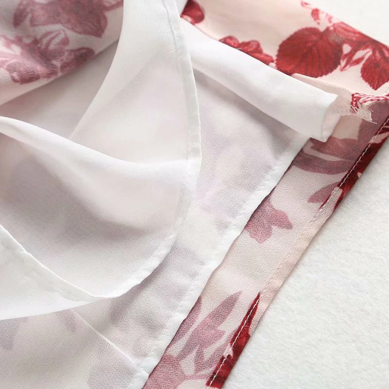 Женская шифоновая блузка za элегантная красная с длинным рукавом и цветочным