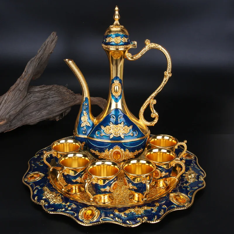 

European alloy wine cup goblet white wine cup Russian European wine set wine pot alloy gold 8-piece set wine glass set