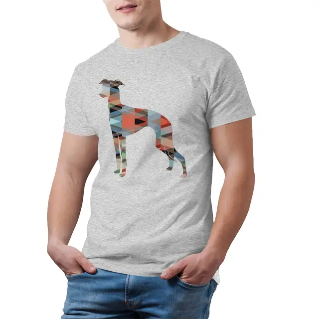 Italian Greyhound T Shirt Geo Pattern Silhouette T-Shirt Awesome 100 Percent Cotton Tee Shirt Man 4xl Tshirt gray