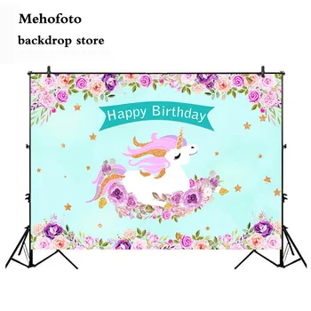 

Mehofoto Happy Birthday Party Photography Background Unicorn Flower Photo Backdrops Newborn Baby Backgrounds Vinyl Cloth 764