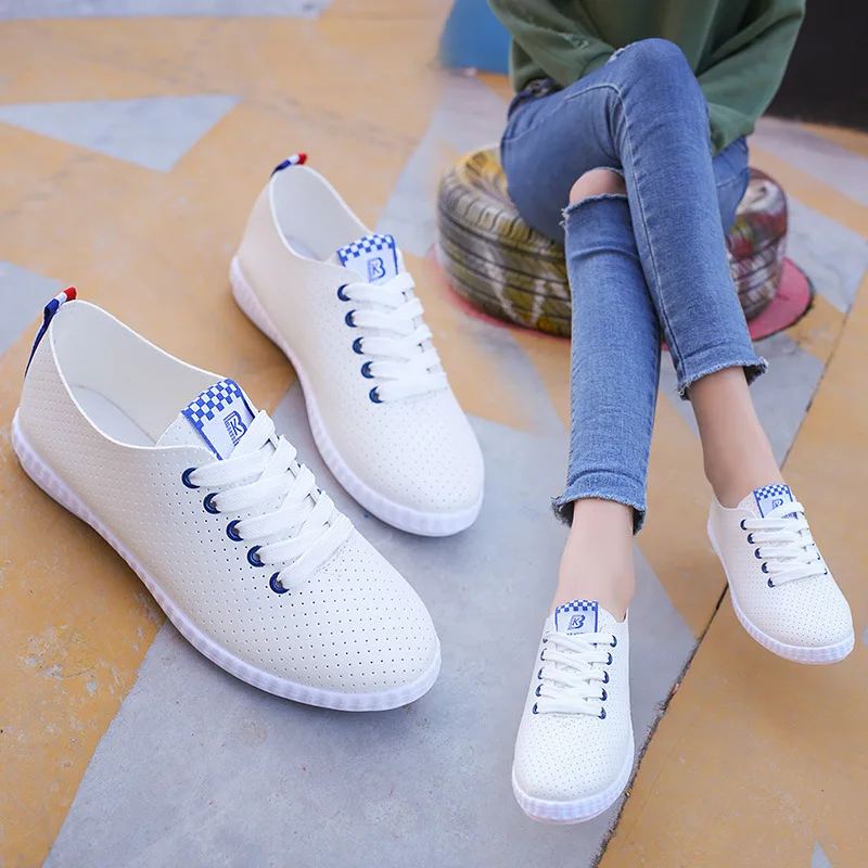 

2017 Spring New Style White Shoes Breathable Hollow out Students Casual Shoes Lace-up Flat Shallow Mouth Single Shoes Women Shoe