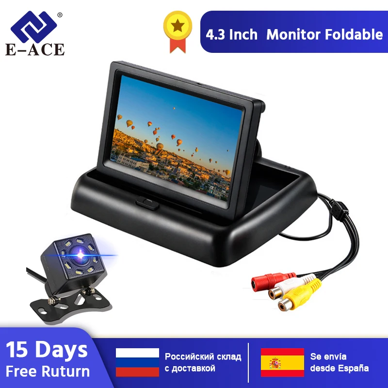 E-ACE Auto Monitor 4,3 Zoll Faltbare TFT LCD Display Kameras Reverse Kamera Parkplatz System für Auto Rück Monitore NTSC PAL E-ACE Auto Monitor 4,3 Zoll Faltbare TFT LCD Display Kameras Reverse Kamera Parkplatz System für Auto Rück Monitore NTSC PAL