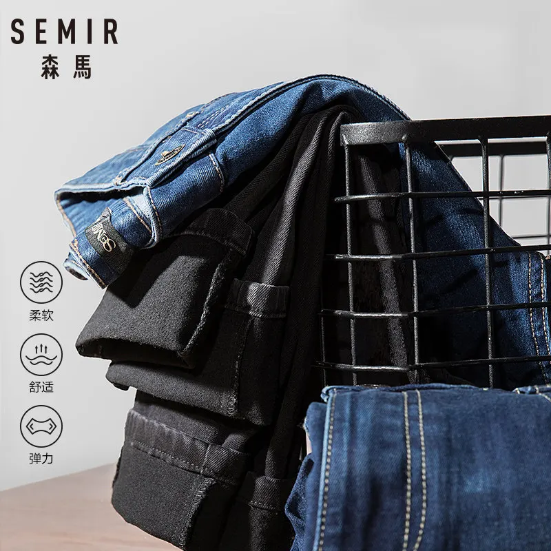 Seller SEMIR 2019 New Men brand jeans Fashion Men black hot sell male trousers Casual Slim fit Straight High Stretch Feet skinny jeans
