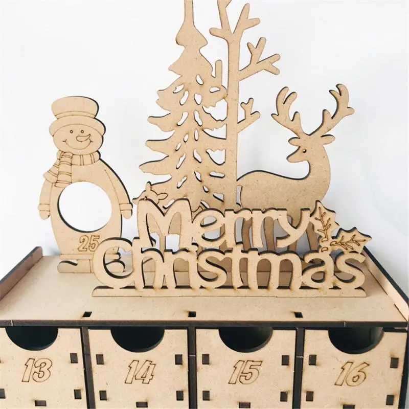 1 Pcs Wooden Advent Calendar Double Sided 13-24 Numbered Drawers Christmas Decoration Children Gifts Small Treats Storage Box