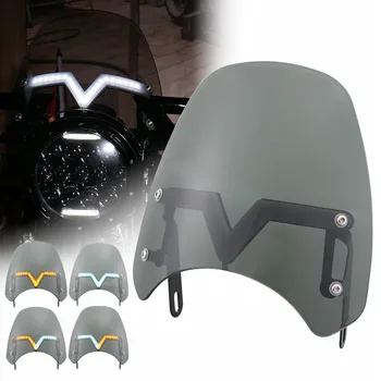 

For Honda Yamaha Kawasaki Suzuki Windshield Windscreen With LED Turn Light DRL Universal 5-7 inch headlights