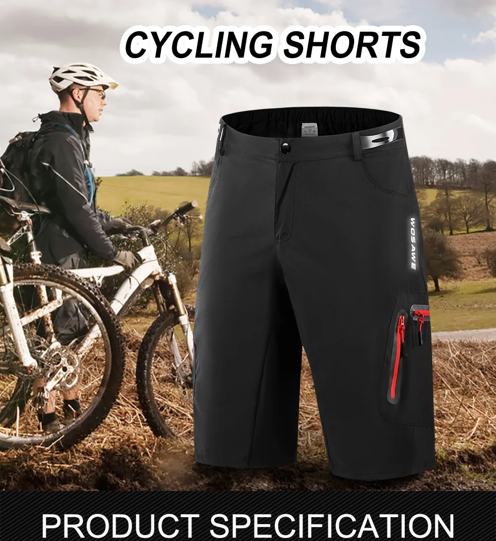 WOSAWE Cycling Shorts Summer Breathable Loose Short MTB Shorts Bike Shorts Men Running Bicycle Riding Shorts