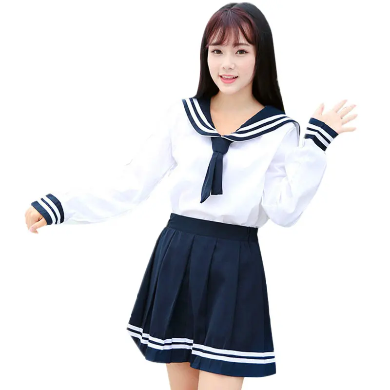 Japanese Uniforms Navy Sailor Suit For Women Kansai Students Long Sleeve Costume School Uniform For Girls
