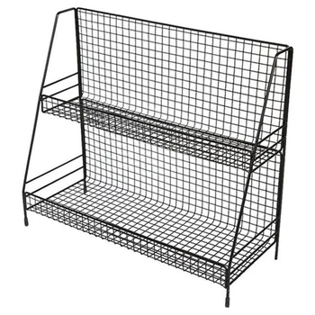

Home Double Layers Rack Metal Kitchen Bedroom Desk Organizer Seasoning Jar Student Dormitory Storage Shelf-Black