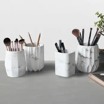 

Geometric Marble Desk Pen Pencil Holder Case Makeup Brush Storage Box Organizer