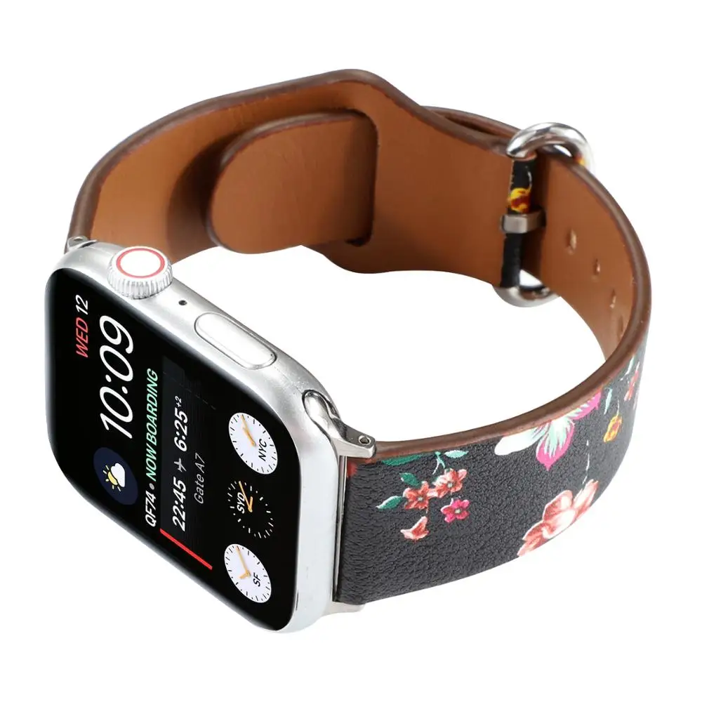 Женский браслет ремешок для apple watch 42 мм 44 38 40 цветочный кожаный сменный Браслет