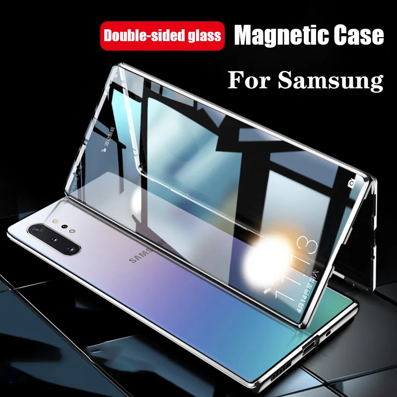 360 магнитный металлический чехол для Samsung Galaxy S20 S10 S9 S8 Plus S10E двухстороннее стекло