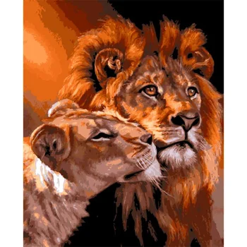 

YANXIN Frame Picture DIY Painting By Numbers Kit Lions Acrylic Paint By Numbers Handpainted Painting Art YANXIN-115