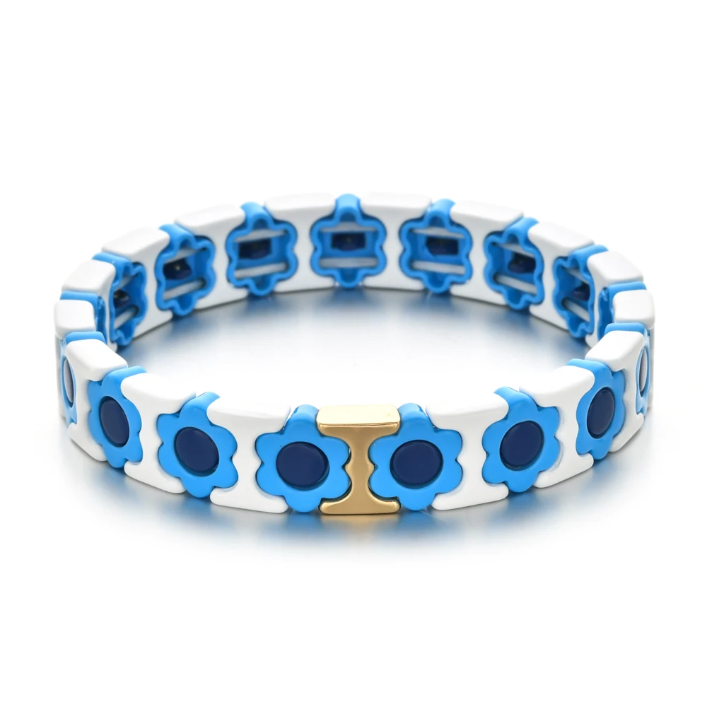 Heavy Metal Enamel Boho Flowers Daisy Beads Bracelets Colorful Beaded Handmade Elastic Wristband for Women Trend Jewelry | Украшения и