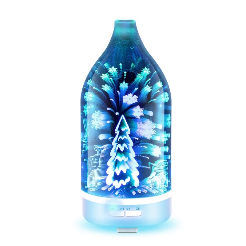 Christmas 3D Glass Essential Oils Diffuser Ultrasonic Aromatherapy Oil Humidifier With Timer Setting 7 Color Changing Nightlight