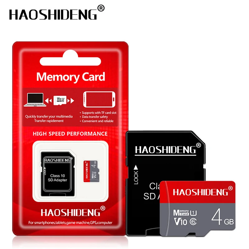 4GB Горячая Распродажа, карта Micro SD 128 Гб 64 ГБ 32 ГБ класс 10 U3 U1 16 ГБ 8 ГБ 4 ГБ SDXC TF флеш-карта для спортивной камеры с бесплатным адаптером в подарок - Емкость: 4GB