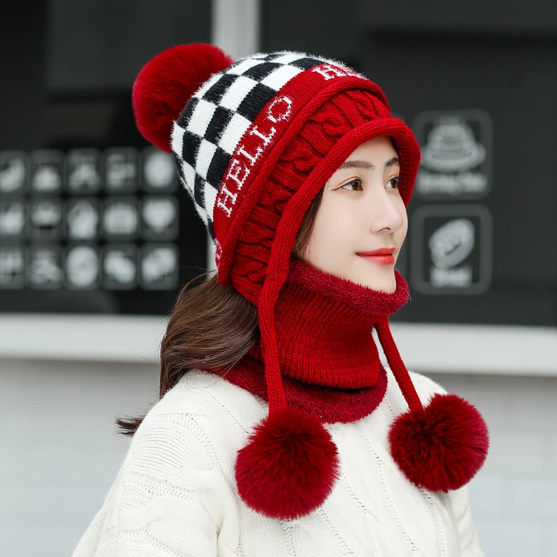 Kagenmo шапка женская зимняя плюс толстый бархат ветрозащитная велосипедная шапка теплый ушной головной шарф холодная зима шерстяная шапка женская - Цвет: F