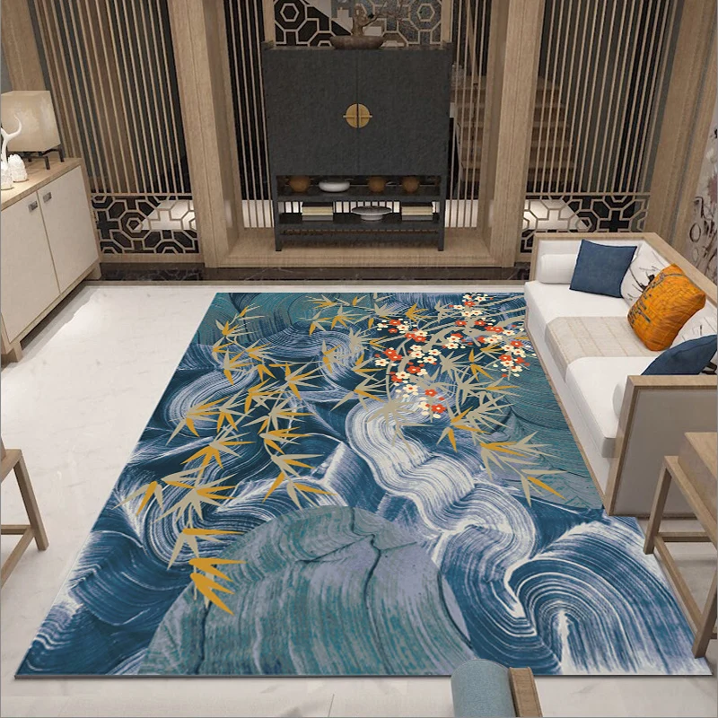 

Chinese wind blue retro wind code Zen home tea room tea table carpet living room new Chinese modern study ground mat