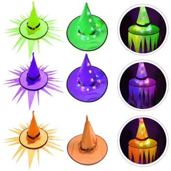 

6Pcs Halloween Decorative LED Witch Hat Funny Jagged Brim Decor Witch Hat Props