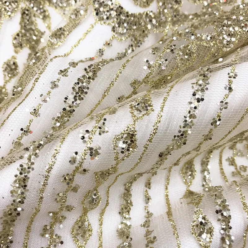 Ширина 130 см стиль Горячая тиснение золотой блестка модная сетка ткань для DIY День рождения свадебное платье блесток ткань