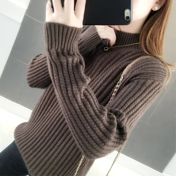 

FMFSSOM Spring Autumn TurtleNeck MultiColor Knitted Soft Warm Solid Woolen Women Female Lady Pullovers Sweater