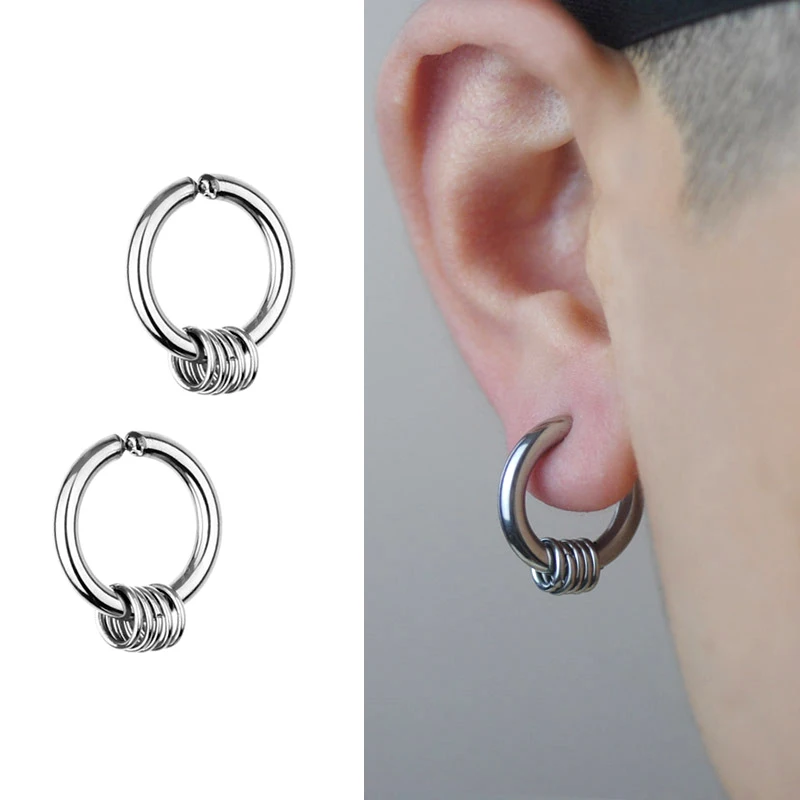 Fake Hoops Men's Stainless Steel Painless Clip on Ear Earrings for Teens Women Male Punk Cool Stuff Non Piercing Without Holes ear clip earrings clip earrings ear clip