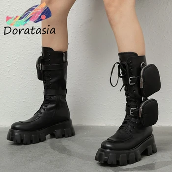 

DORATASIA Female Stylish Brand Bags Motorcycle Boots shoes lace Platform Chunk Boots Women Autumn Designer Shoes Woman