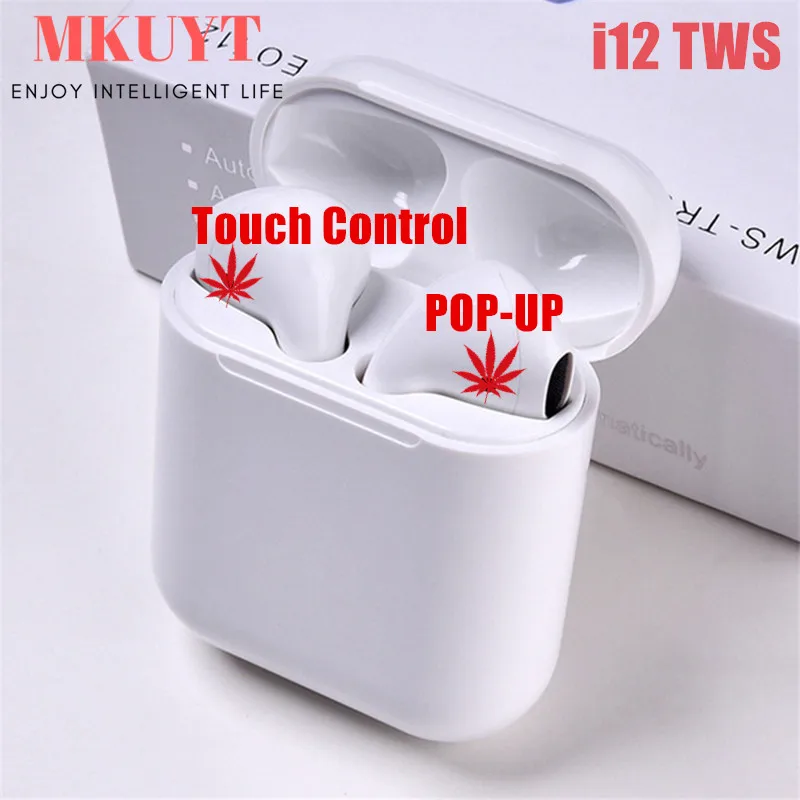 Goedkoop Mkuyt I12 Tws Touch Contro Mini Draadloze Bluetooth 5.0 Hoofdtelefoon 3D Super Bass Oortelefoon Headset Stereo Oordopjes Pk I30 I200 i500
