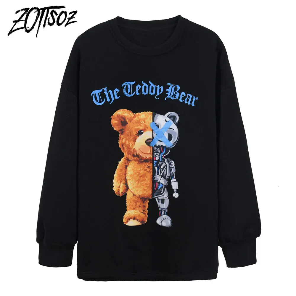 

ZOTTSOZ Sweatshirts Streetwear Hip Hop Casual Harajuku Women Men Punk Rock Gothic Robot Bear Print Fashion Pullover Tops Coat
