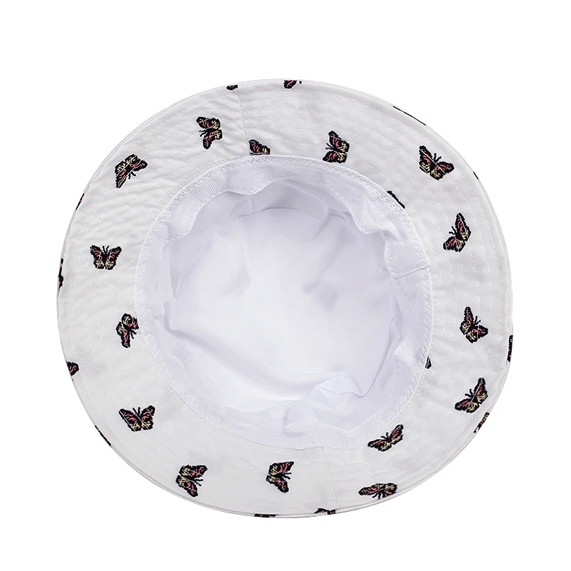 New Korean Unisex Summer Foldable Bucket Hat White Harajuku Butterfly Printed Fisherman's Hat Outdoor Sun Fishing Panama Hats