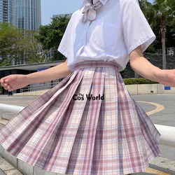 [Big Pink] Girl's Summer High Waist Pleated Skirts Plaid Skirts Women Dress For JK School Uniform Students Cloths