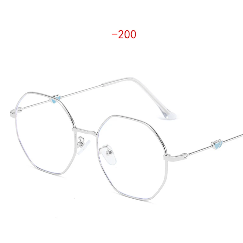 UVLAIK Двойное сердце близорукость очки ретро неправильный многоугольник Рамка Близорукость готовые очки металлические оправы очки для близоруких - Цвет оправы: Silver -200
