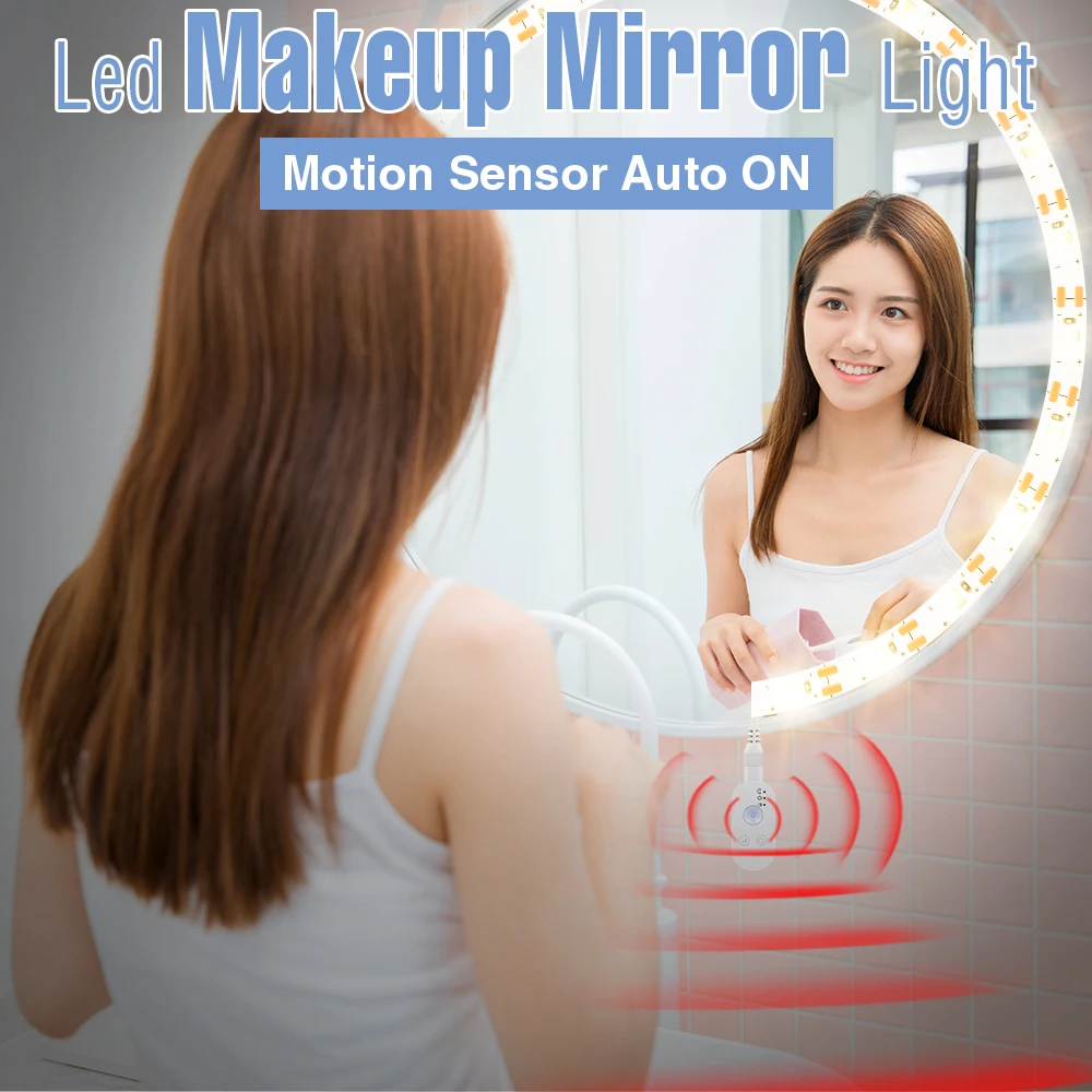

USB Motion Sensor LED Makeup Mirror Lamp 5V Dimmable Dressing Table mirror Lamp LED Bathroom Cosmetic Light Strip 0.5 1 2 3 4 5M