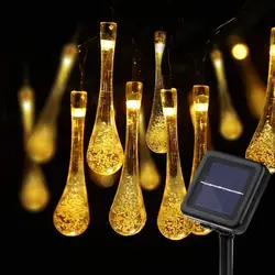 LED Outdoor Water Drops Solar Lamp String Lights Fairy Waterproof Light Garland Holiday Christmas Party Garden Home Decoration
