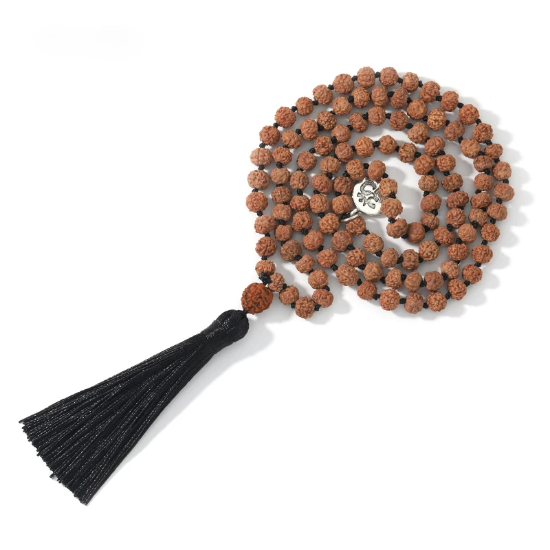 108 Naturale Rudraksha Mala Perline Yoga Meditazione Nappa Collana Japamala Per Le Donne Ciondolo Con Nappa Nera
