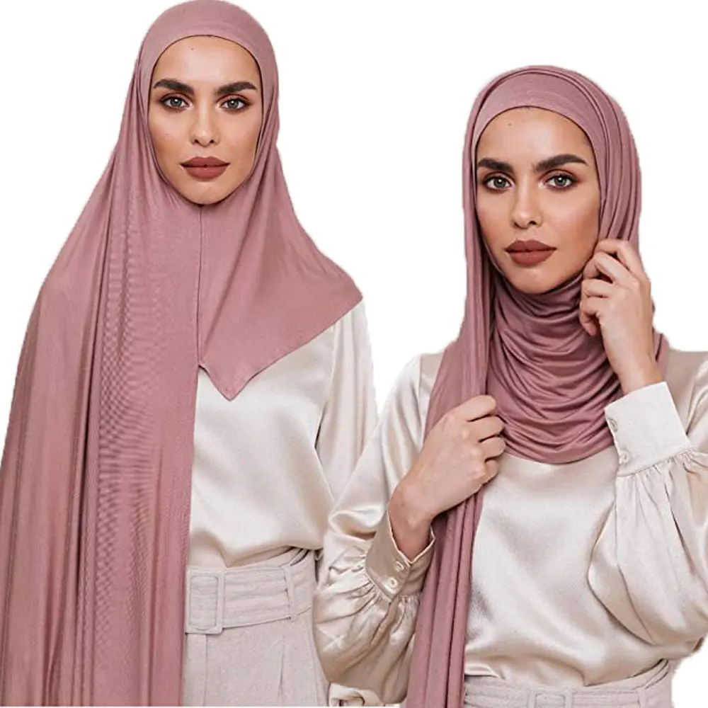 Muslim Women Premium Instant Cotton Jersey Hijab Scarf Jersey Hijabs Scarves With Hoop Pinless HeadScarves 53 colors