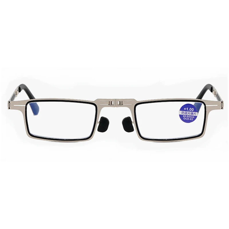 

Flexible Foldable Silver Reading Glasses Round Square Metal Presbyopia Eyewear Screwsless Anti-blue Magnifier