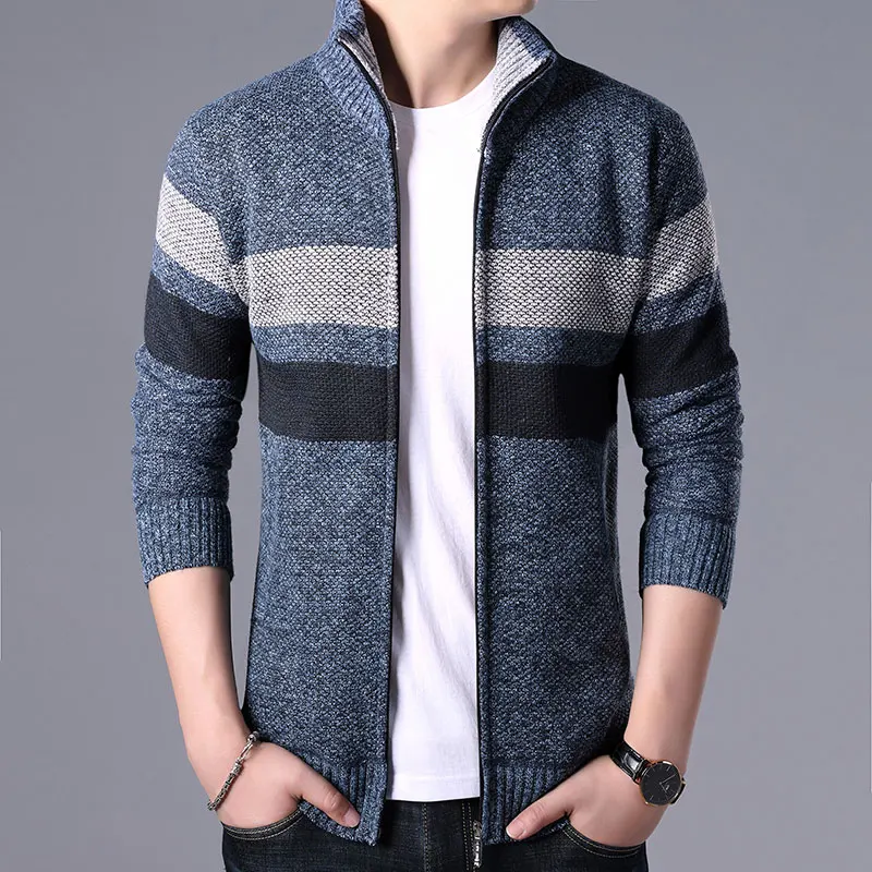 

New Autumn Winter Patchwork Sweater Coat Men Warm Zipper Cardigan Sweater Men Coat Dress Casual Knitwear Male Clothes