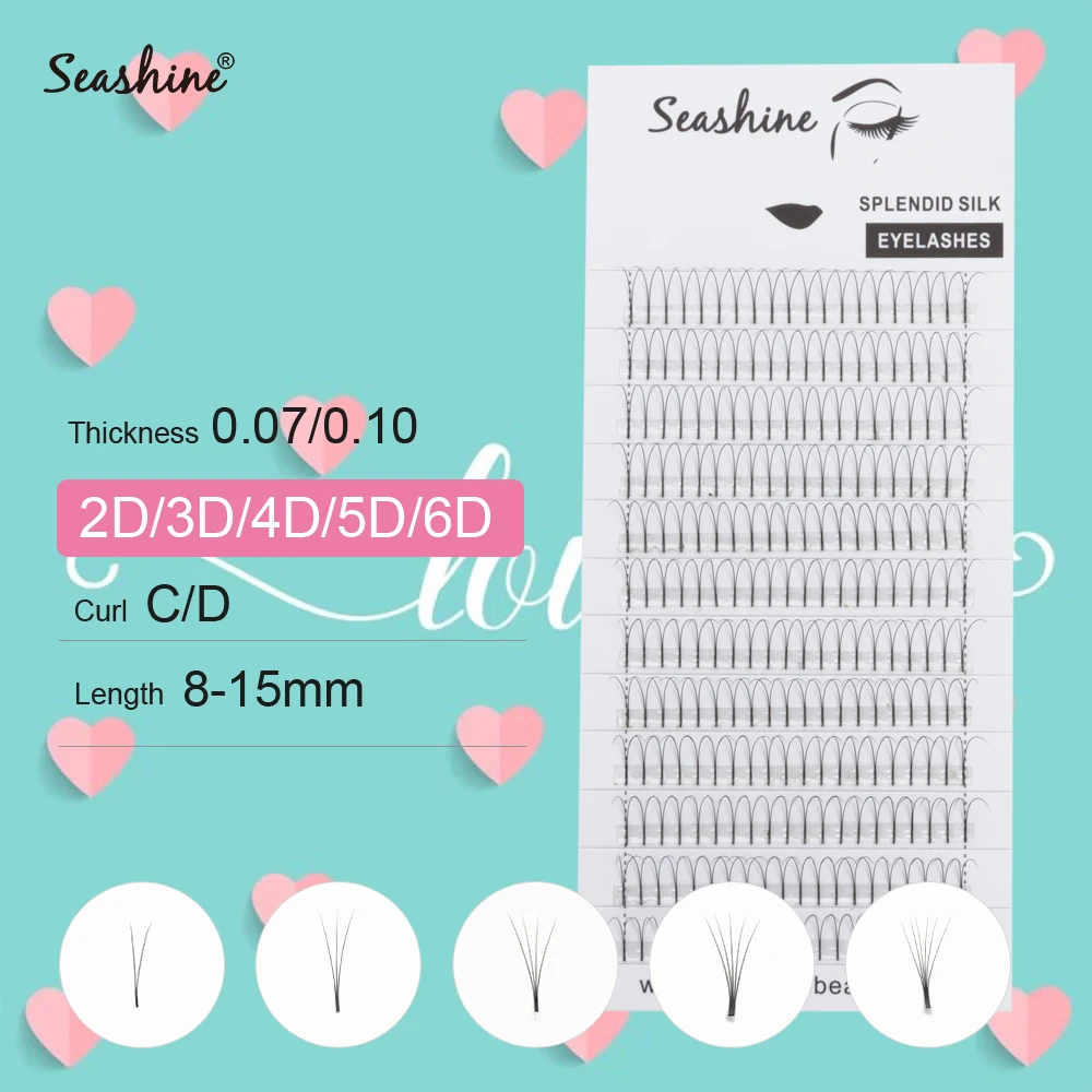 Накладные ресницы Seashine 10 лотков русский объем 2D-7D накладные термоскрепленные