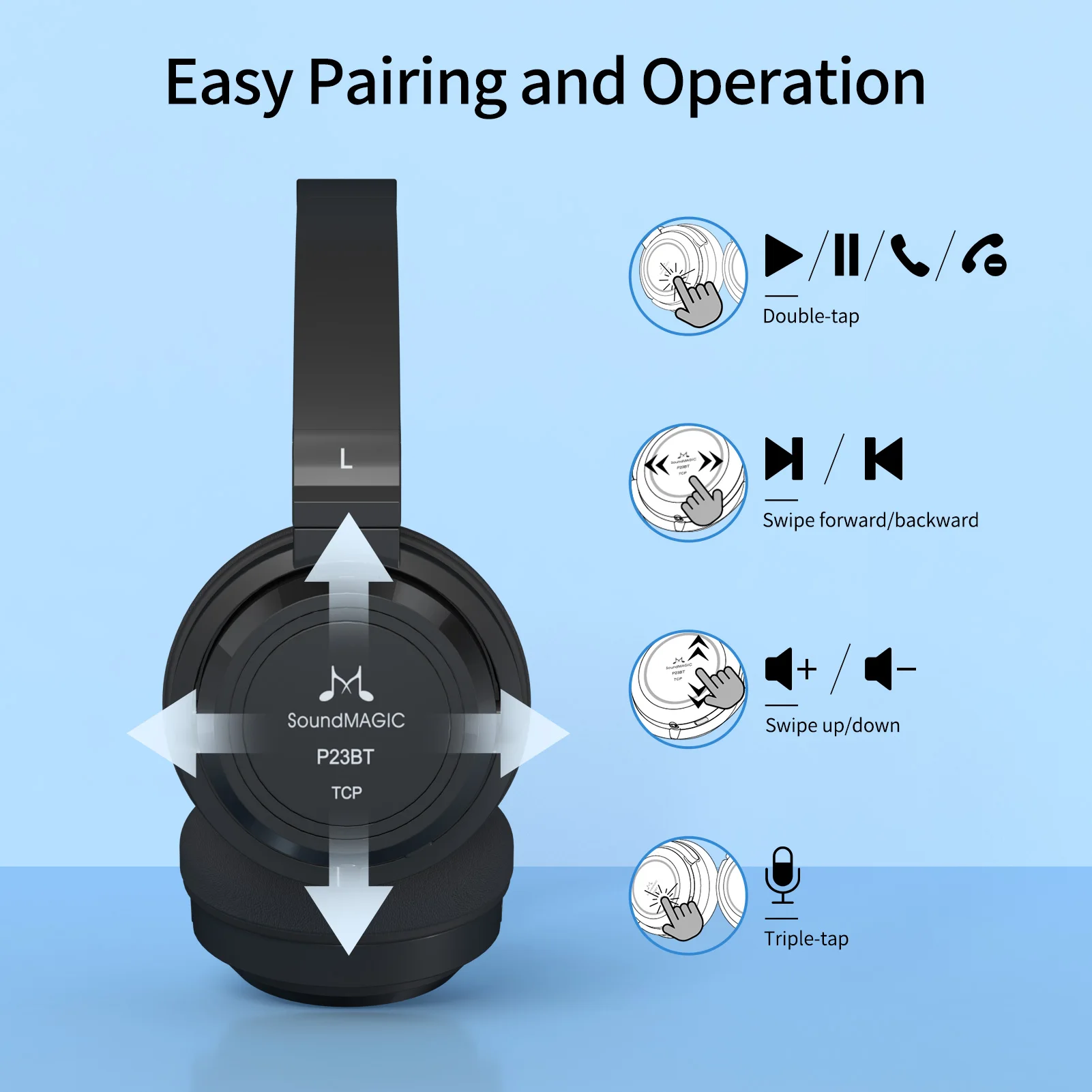 Soundmagic-fones de Ouvido sem Fio Isolamento de Ruído Estéreo de Alta P23bt com Bluetooth Portátil Fidelidade Som - Image 5