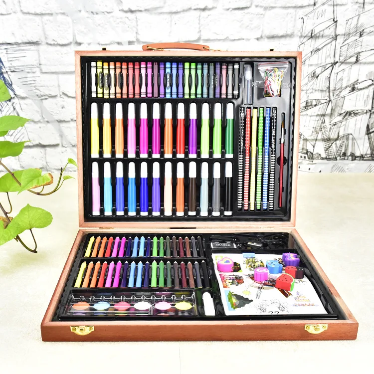 

Wooden Box Young STUDENT'S 188 PCs Painted Tool Gift Box Brush Watercolor Pen Children Stationery Set