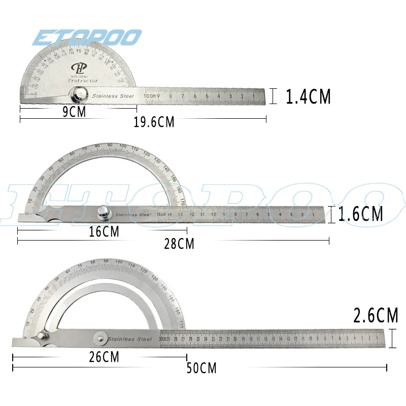 

Stainless Steel Woodworking Protractor 100/150/300 Size 180-Degree Angle Ruler Multi-functional Woodworking Indexing Rules