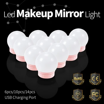 

USB Makeup Mirror Light LED Cosmetic Lamp Bathroom Vanity Mirror Wall Light Bulb Dimmable Dressing Table Hollywood Makeup Lamp