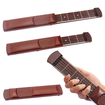

Pocket Guitar Practice Gadget 6 Fret Strings Model Tool For Beginner Brown Mini Size 25.5x5x3.3CM