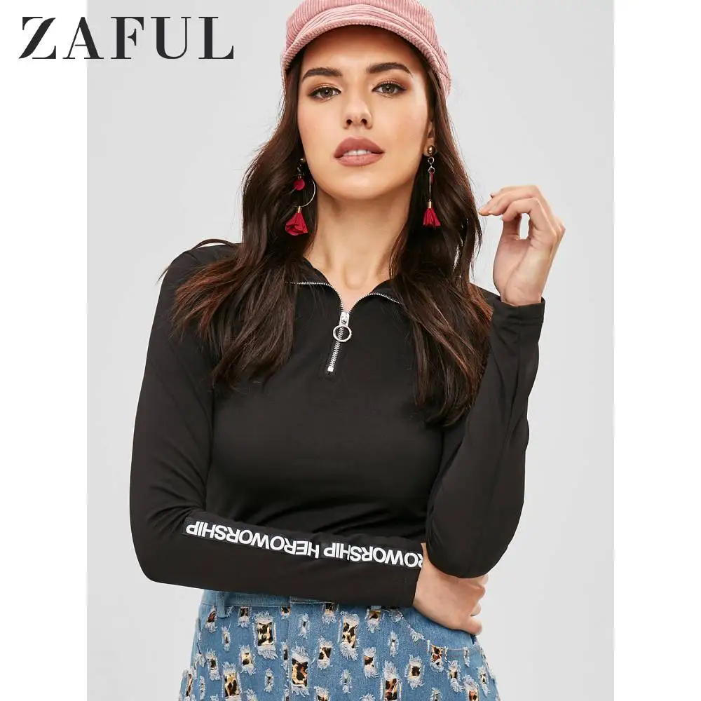 ZAFUL/футболка с длинными рукавами и надписями футболка графическим принтом на